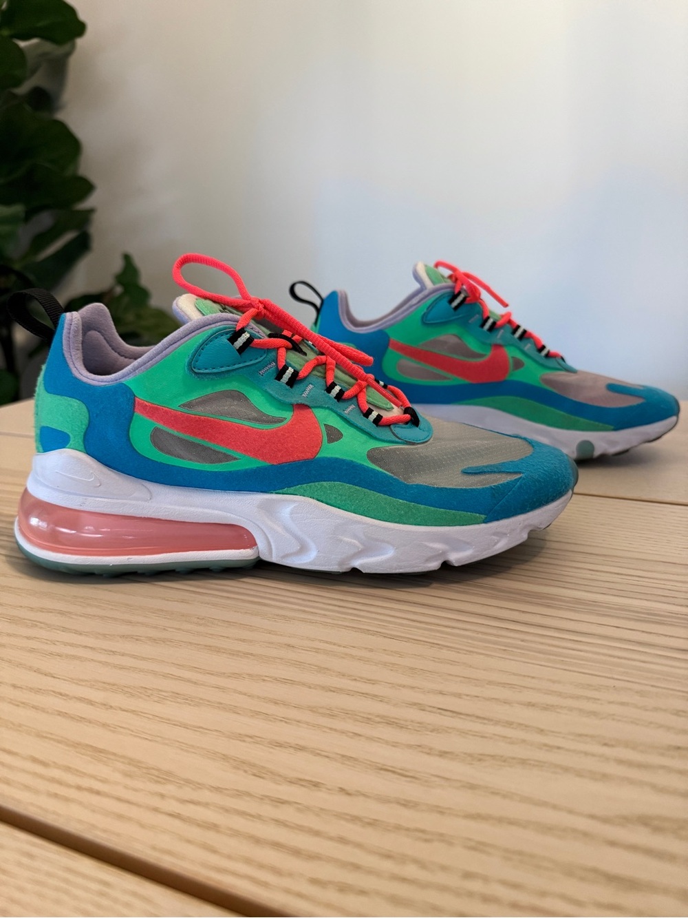 Nike Air Max 270 React Electro Green Lagoon Women’s 7.5 Colorful Sneakers - Picture 2 of 9